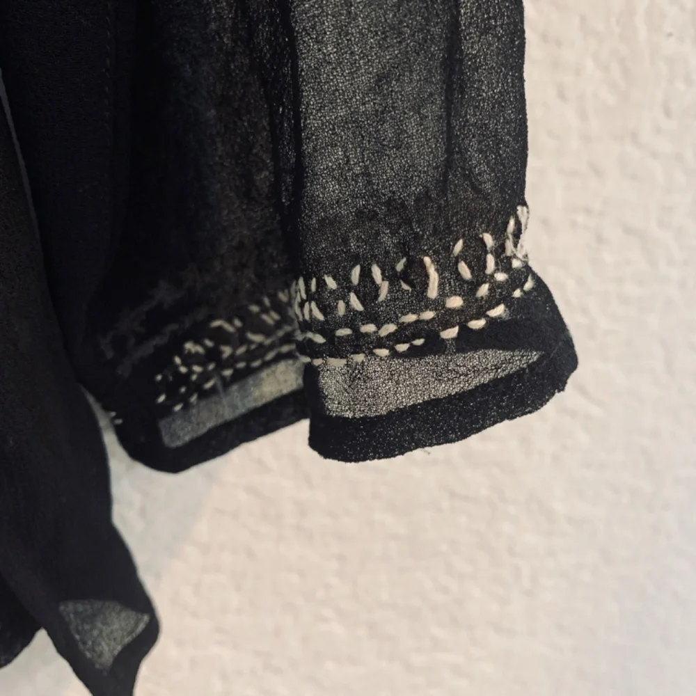 Bila Black SHEER Blouse Medium Embroidered Sequins Whimsigoth Witchy Boho Fairy
